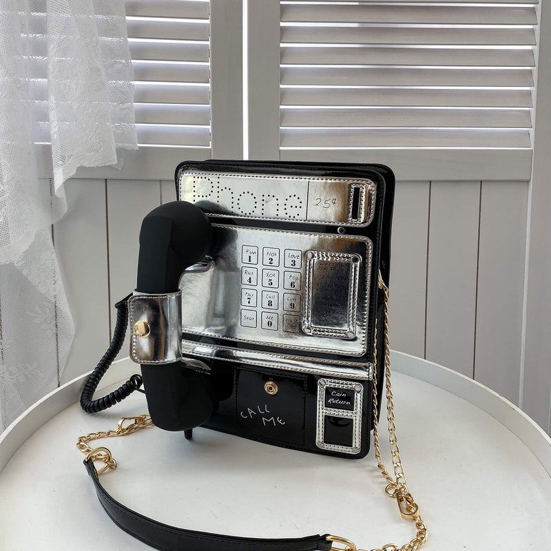 KUANG! Women Reflective Laser Fashion Telephone Shaped Shoulder Bag Ladies Funny Crossbody Bag Chain Purse - Image 2